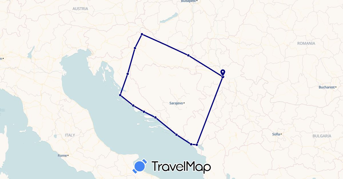 TravelMap itinerary: driving in Croatia, Montenegro, Serbia (Europe)